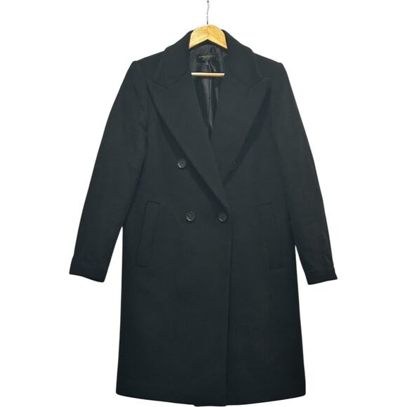 Donna Karan Black Wool Blend Notch Collar Double Breasted Coat Size M - Picture 1 of 12